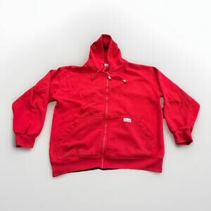 Pro Club Mens Red Heavyweight Full Zip Fleece Hooded Pullover Sweatshirt Size L